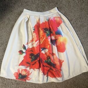 Pleated Floral Skirt with Elastic Waist